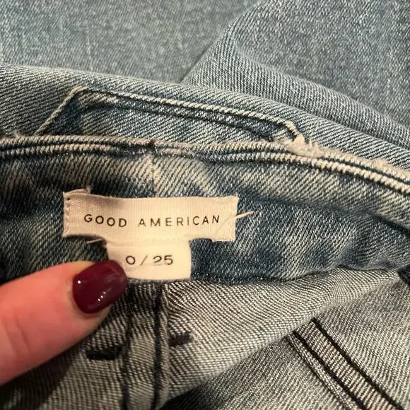 Good American Good Curve Straight Jeans Natural Fray Hem Blue 868 - Picture 7 of 8